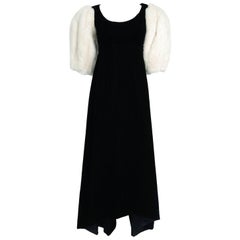 Vintage 1953 Irene Lentz Couture Black Velvet & Mink Fur Puff-Sleeve Gown Ensemble