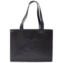 Chanel Jumbo XLarge Black Caviar Leather Tote Shoulder Bag