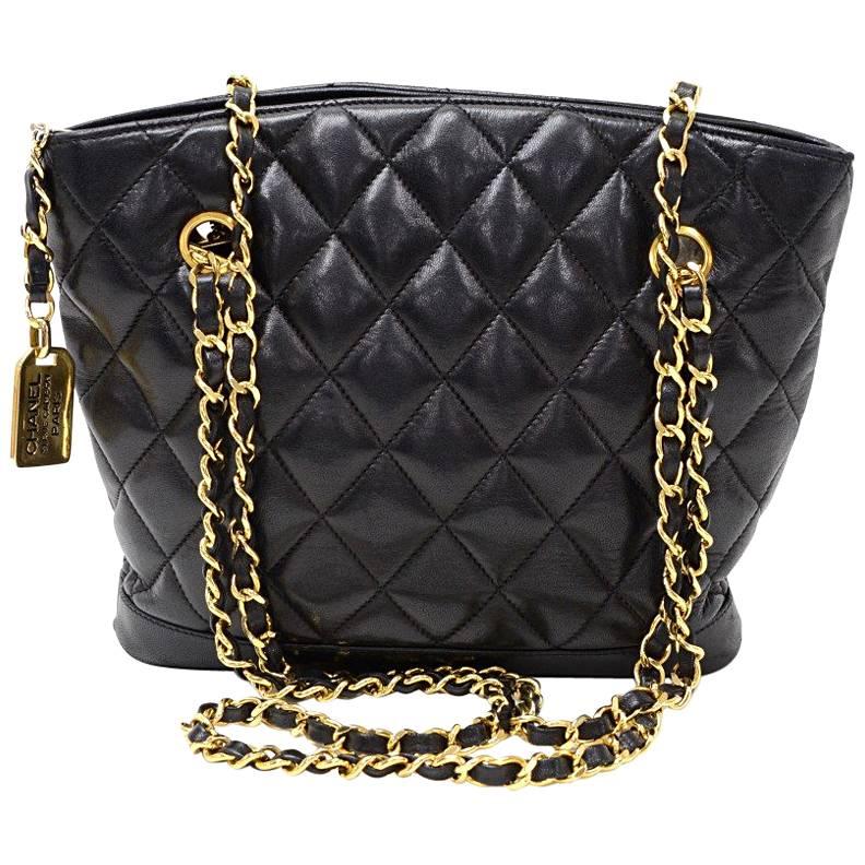 Vintage Chanel 8" Black Quilted Leather Small Shoulder Bag
