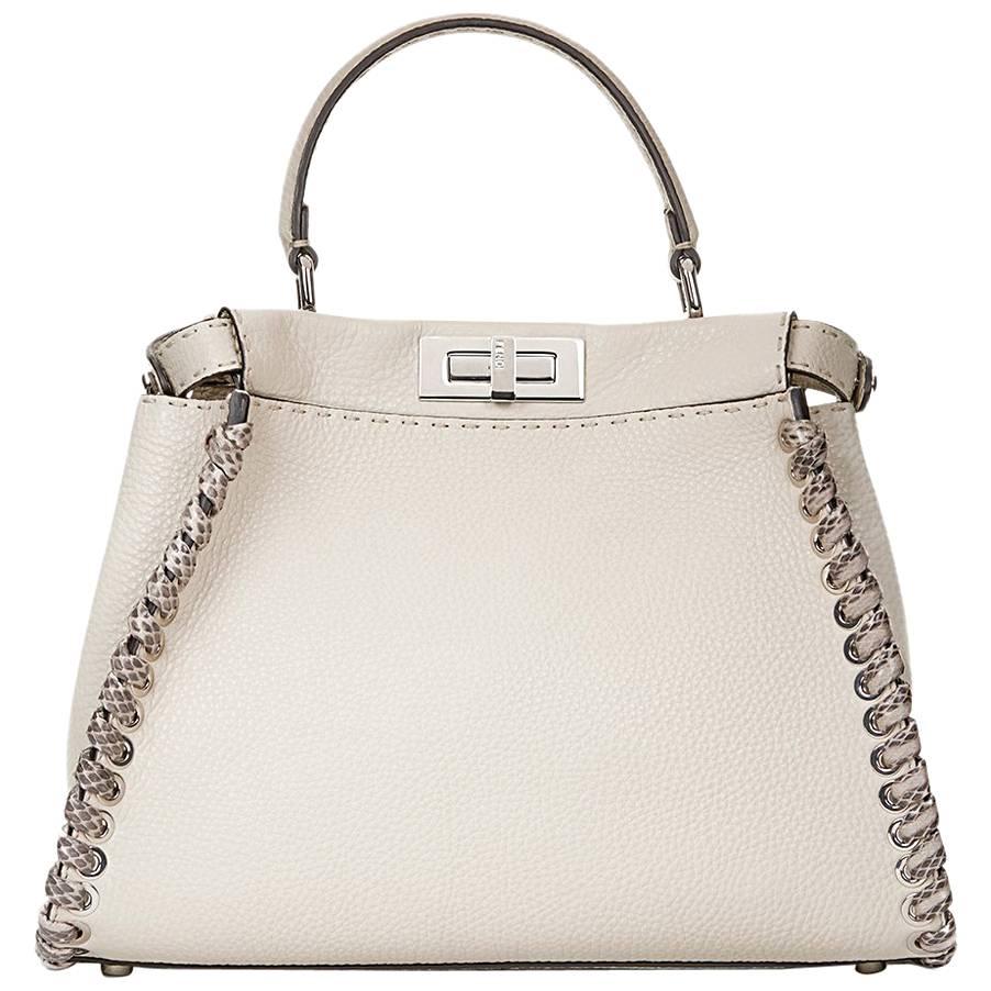 2017 Fendi Milk-White Roman Calfskin Leather Snakeskin Weave Regular Peekaboo