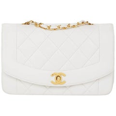 1990s Chanel White Quilted Lambskin Vintage Small Diana Classic Single Flap Bag