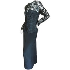 James Galanos Bergdorf Goodman 1970's Black Embellished Lace Evening Dress
