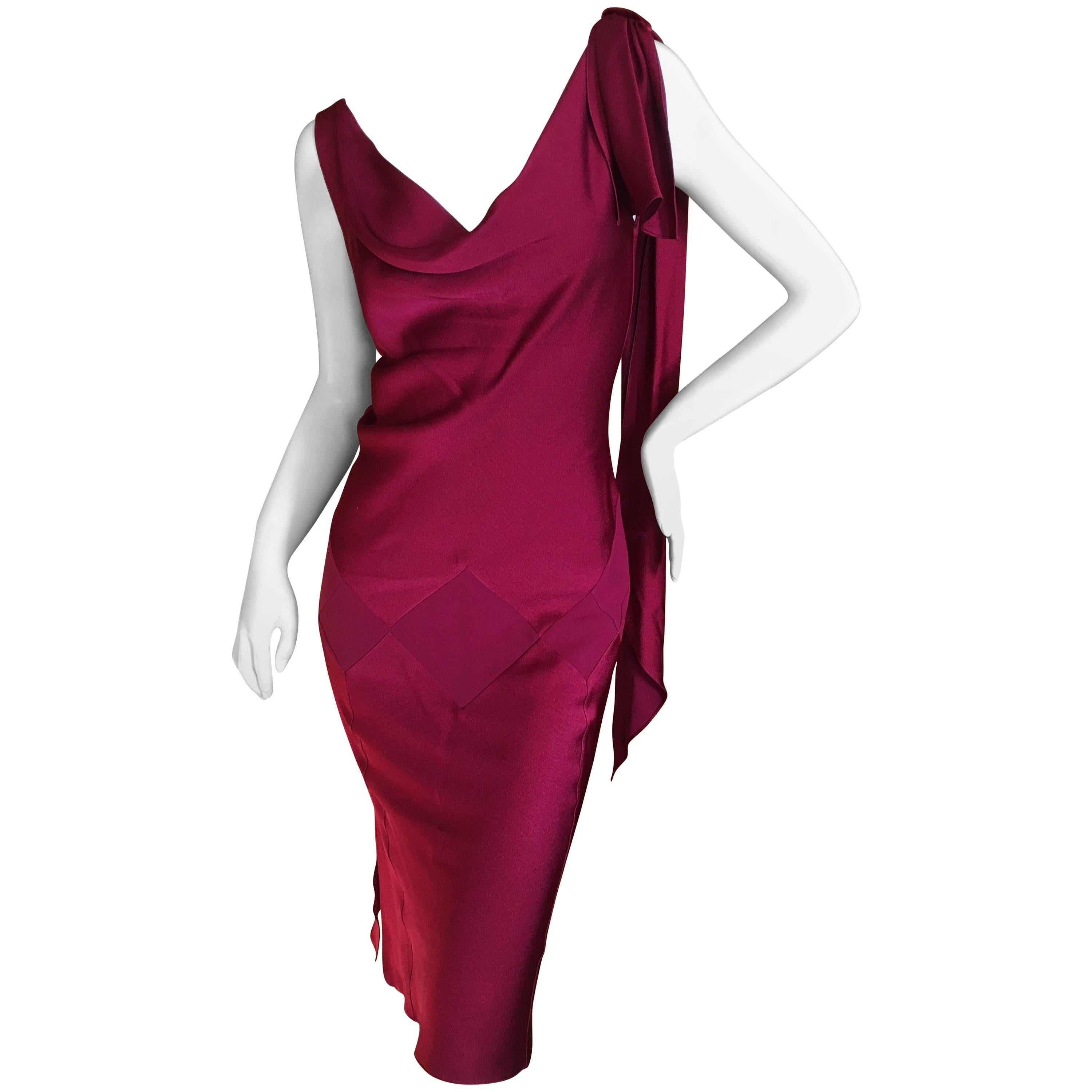 John Galliano Vintage Red Bias Cut Dress with Attached Scarf Late 90's  For Sale