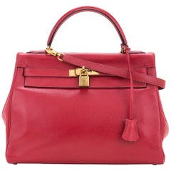 Hermes Kelly 32 Rouge Red Leather Evening Top Handle Satchel Flap Bag in Box