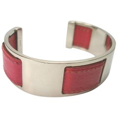 Vintage and Rare Margiela for Hermes Pink Leather and Palladium Cuff Bracelet