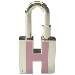 RARE Hermès Pink Enamel and Palladium lock Charm / BRAND NEW