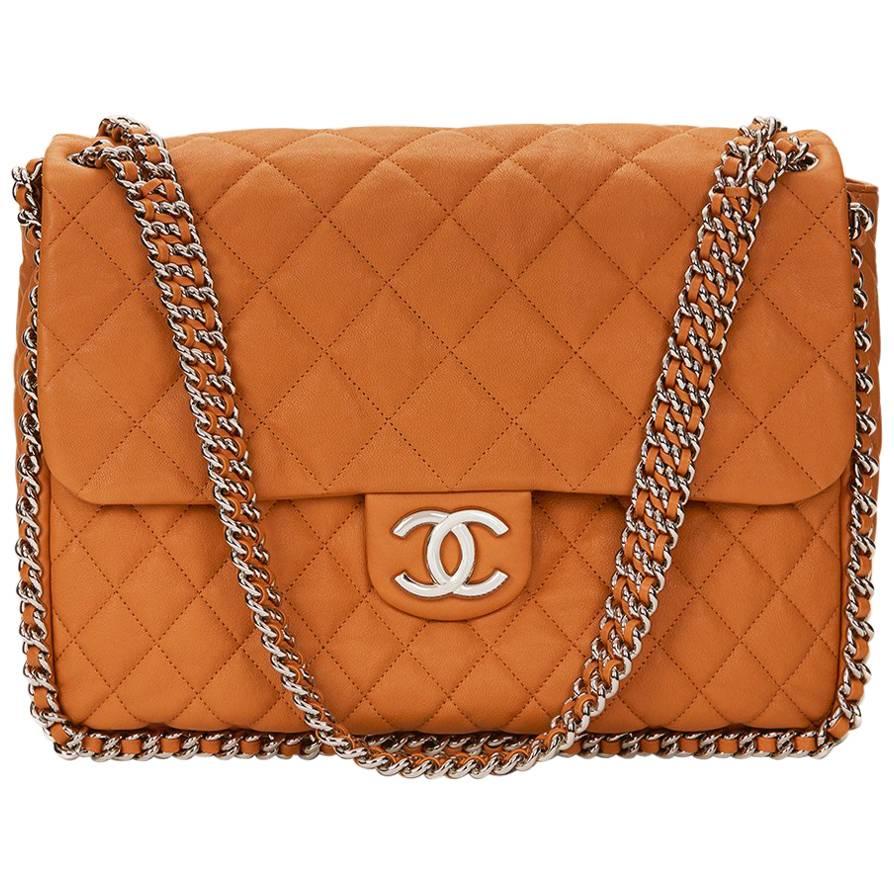 2012 Chanel Honey Beige Quilted Calfskin Chain Around Maxi Flap Bag