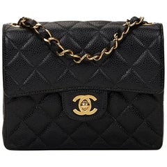 2000s Chanel Black Quilted Caviar Leather Mini Flap Bag