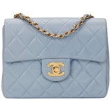 1990s Chanel Sky Blue Quilted Lambskin Vintage Mini Flap Bag at 1stDibs