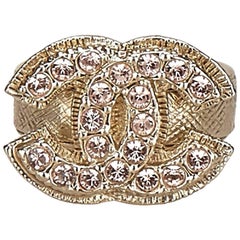 Chanel Gold Toned with Pink Rhinestone Studded Ring