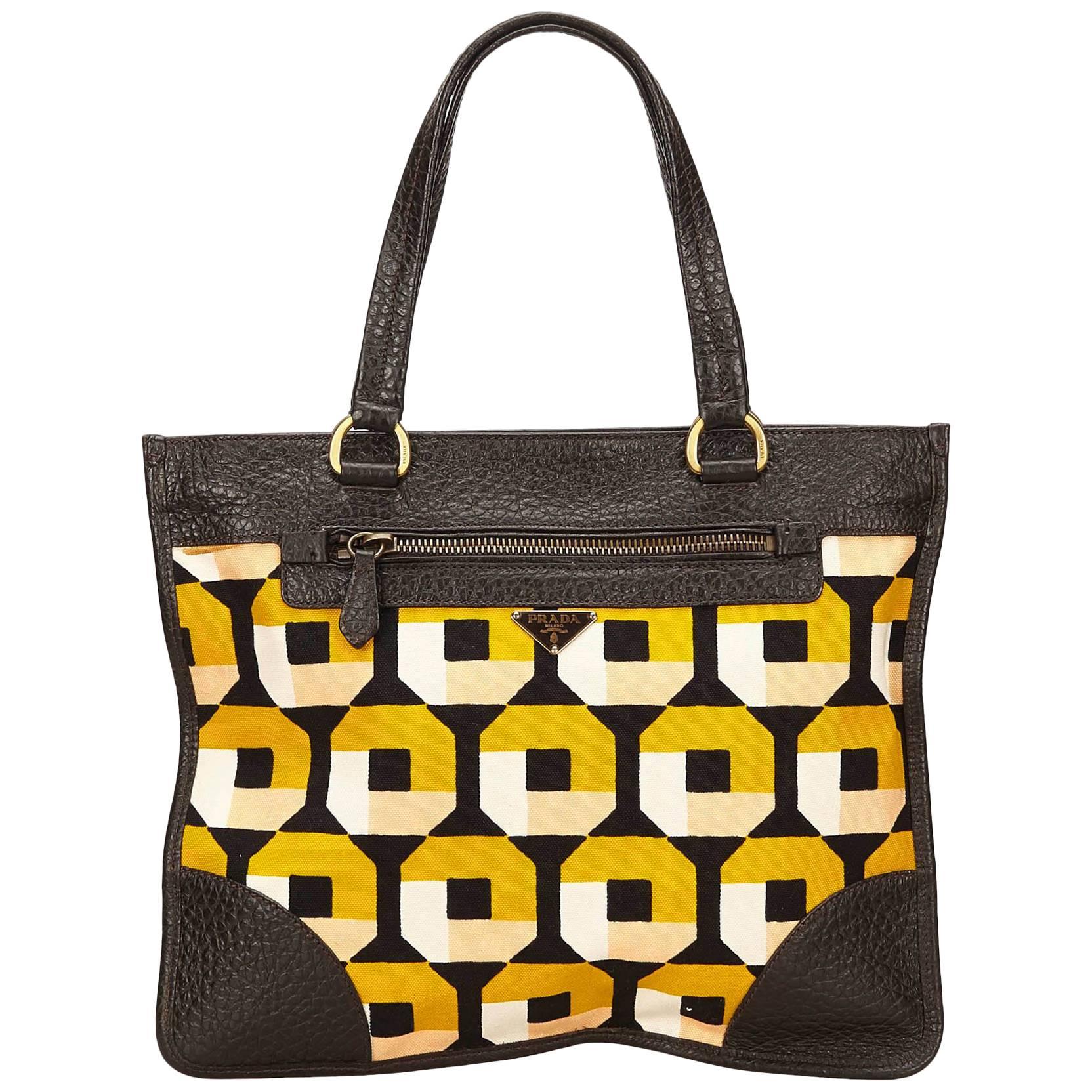 Prada Yellow and Multi Colour Saffiano Print Canvas Handbag 