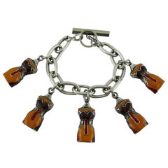 Jean Paul Gaultier Vintage Iconic Enameled Bust Charm Bracelet