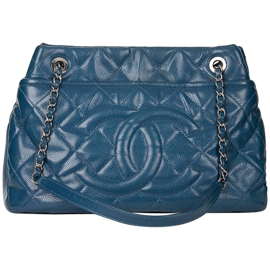 2010s Chanel Turquoise Quilted Caviar Leather Timeless Shoulder Bag