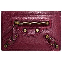 Balenciaga Burgundy Leather Motocross Arena Classic Card Holder