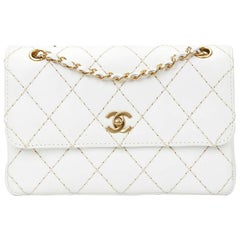 2000s Chanel White Quilted Lambskin Heavy Stitch Single Flap Bag