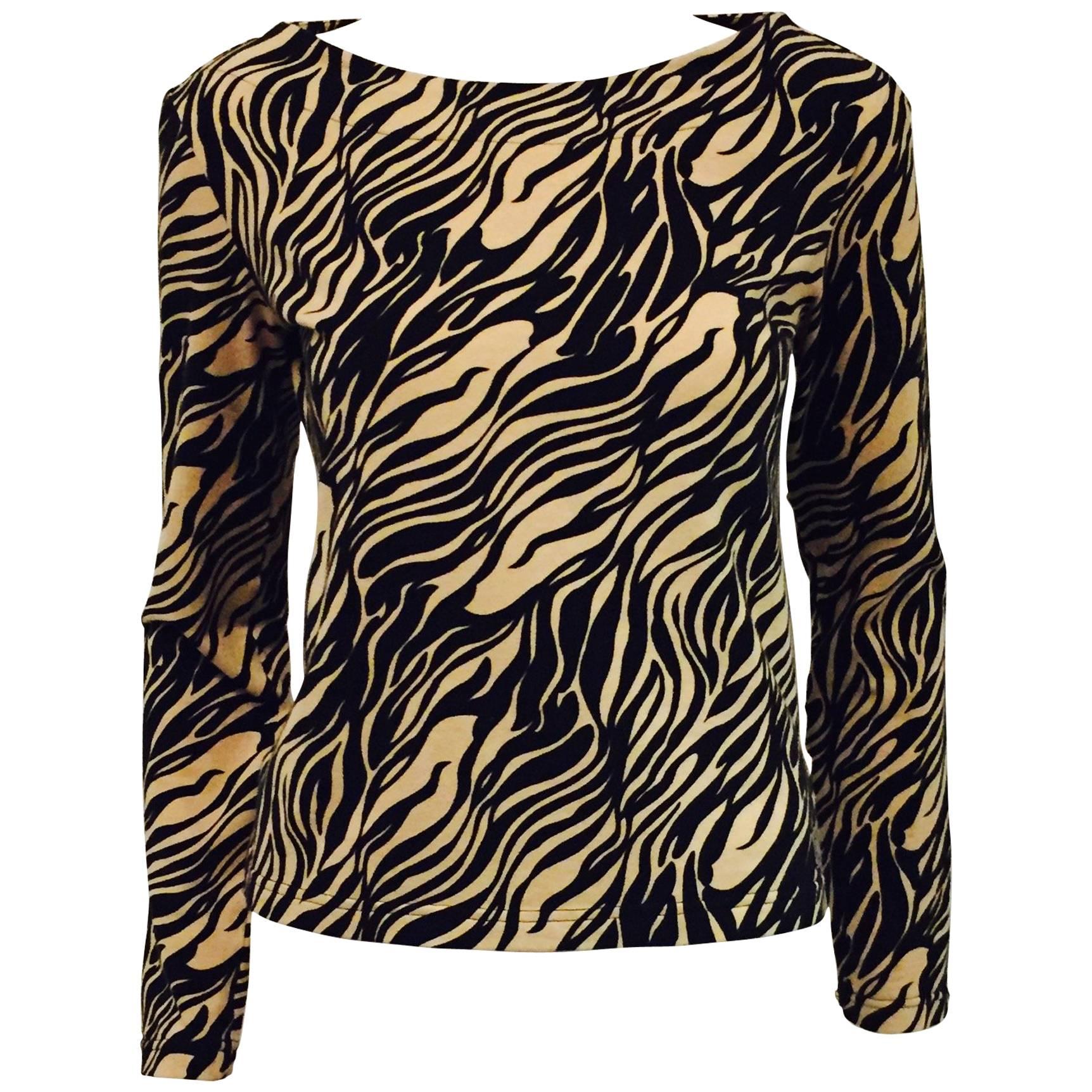 Vampy Versace Black & Beige Tiger Print Knit Top For Sale