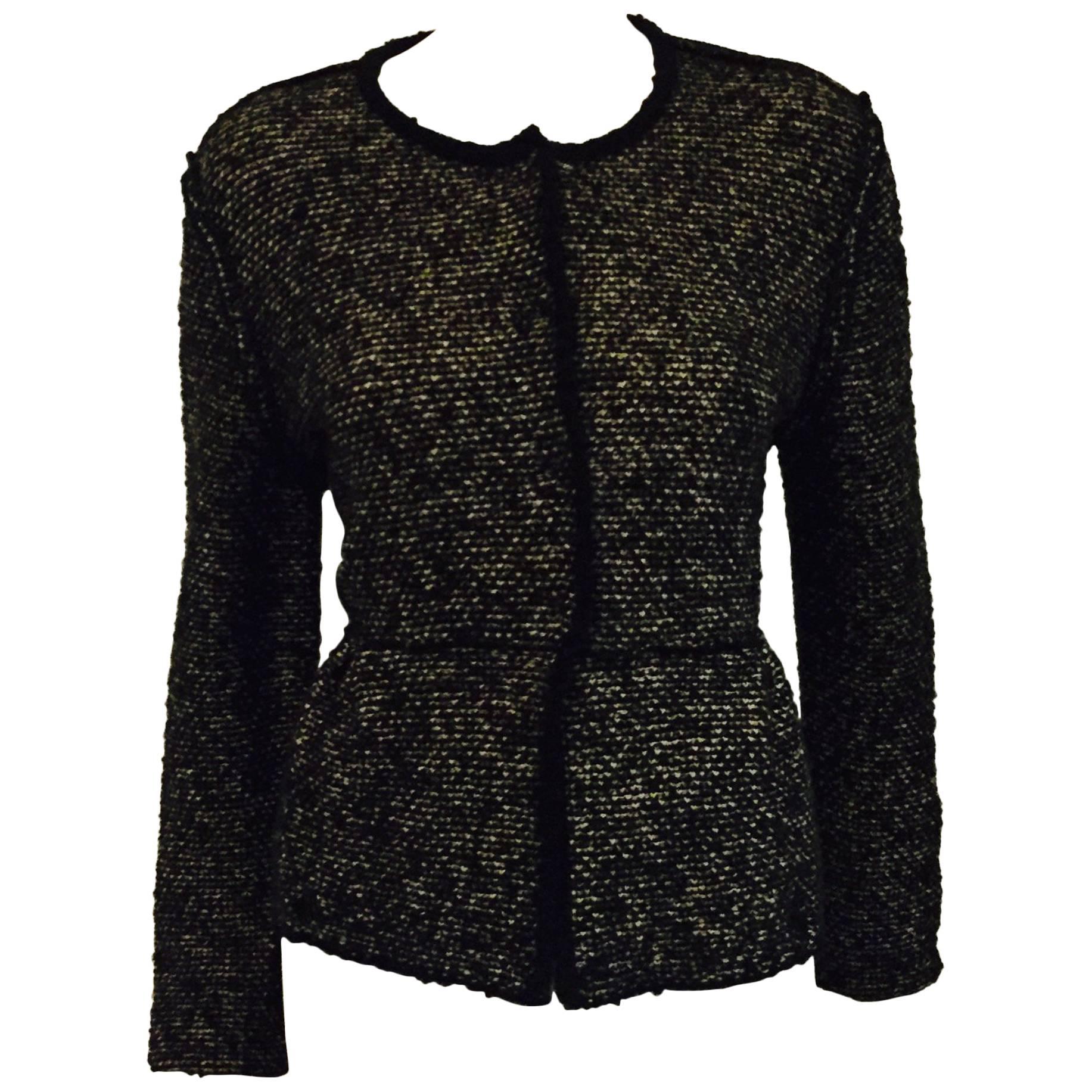Very Valentino Wool Black & Grey Tweed Sweater Jacket With Black Trim For Sale