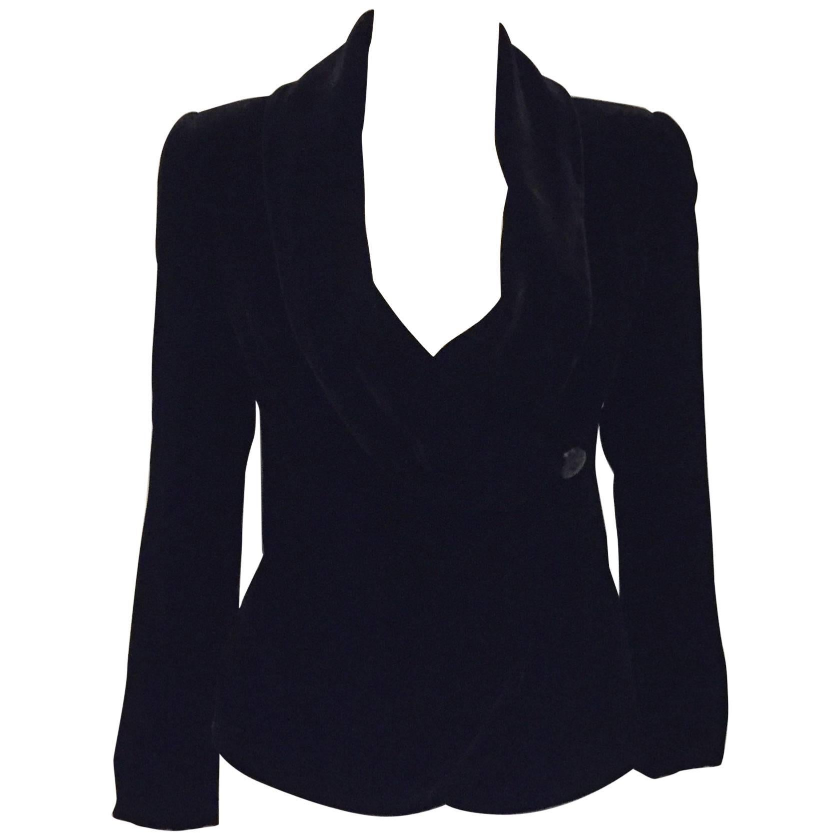 Accomplished Armani Collezioni  Black Velvet Jacket With Round Shawl Collar For Sale