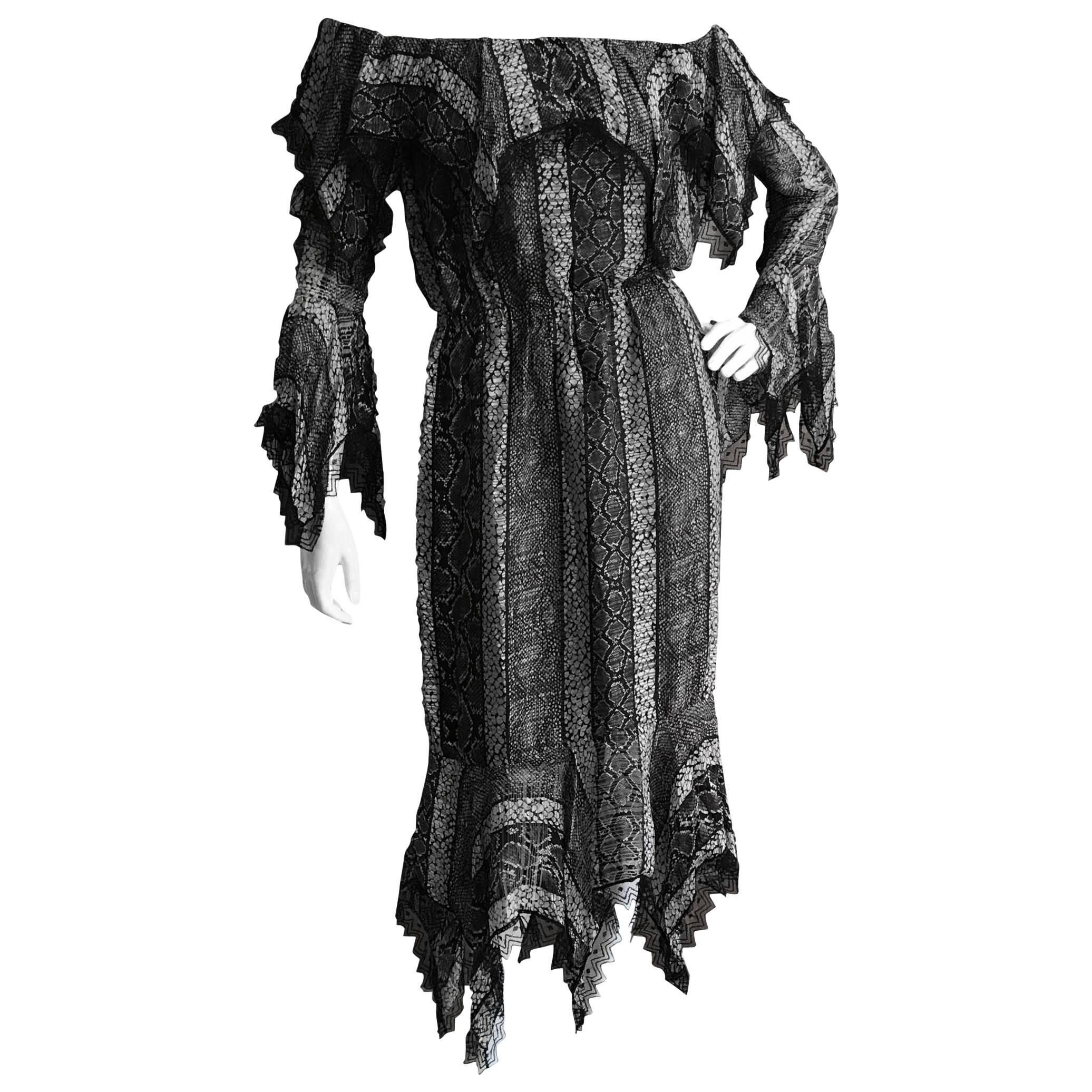 Silk Vintage Zig Zag Hem Dress Snakeskin Lace 1920s / 1980s For Sale