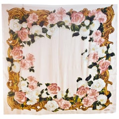 Chanel Blush Pink Sheer Chiffon Floral Scarf