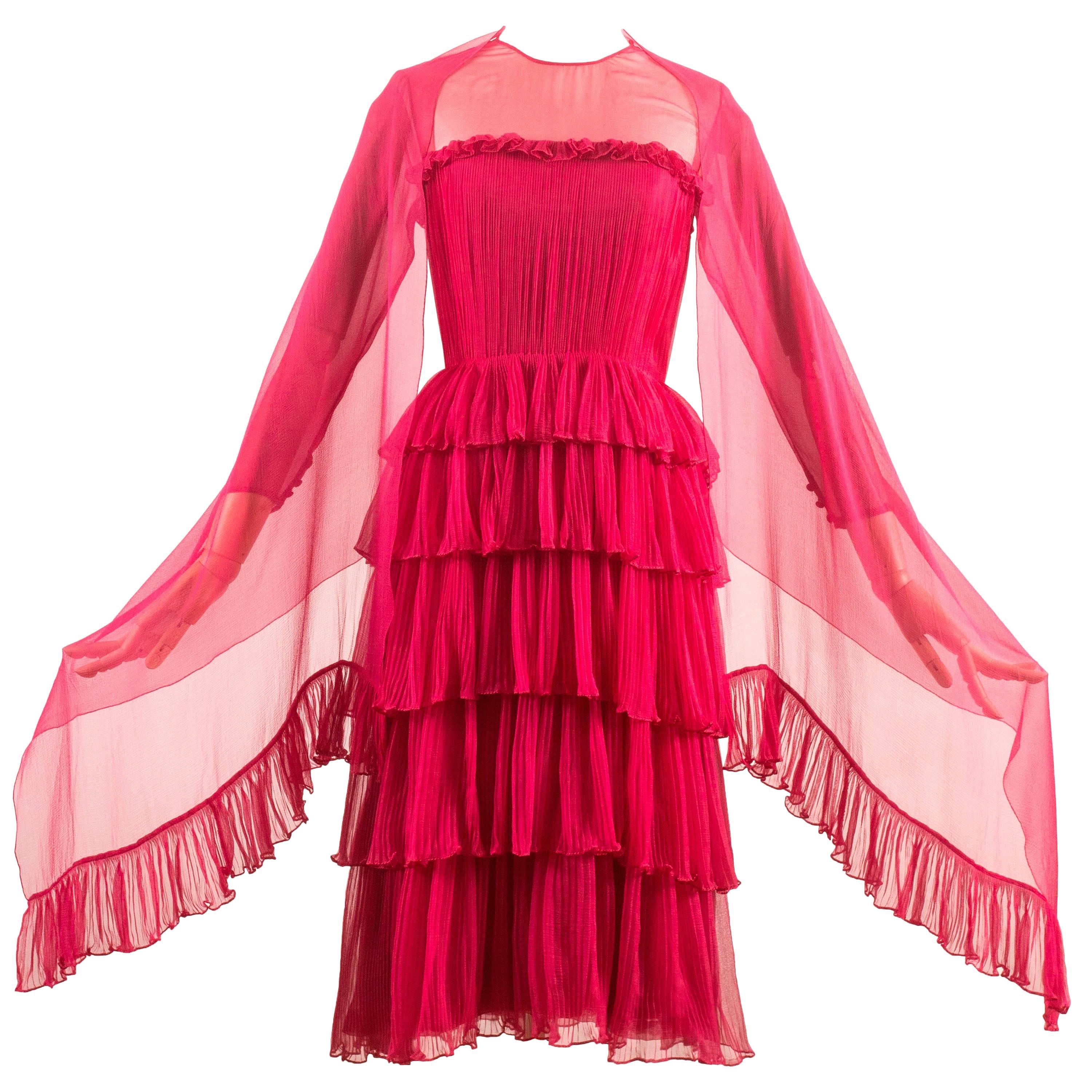 Chanel Haute Couture silk fuchsia pleated evening dress, Spring-Summer 1973 