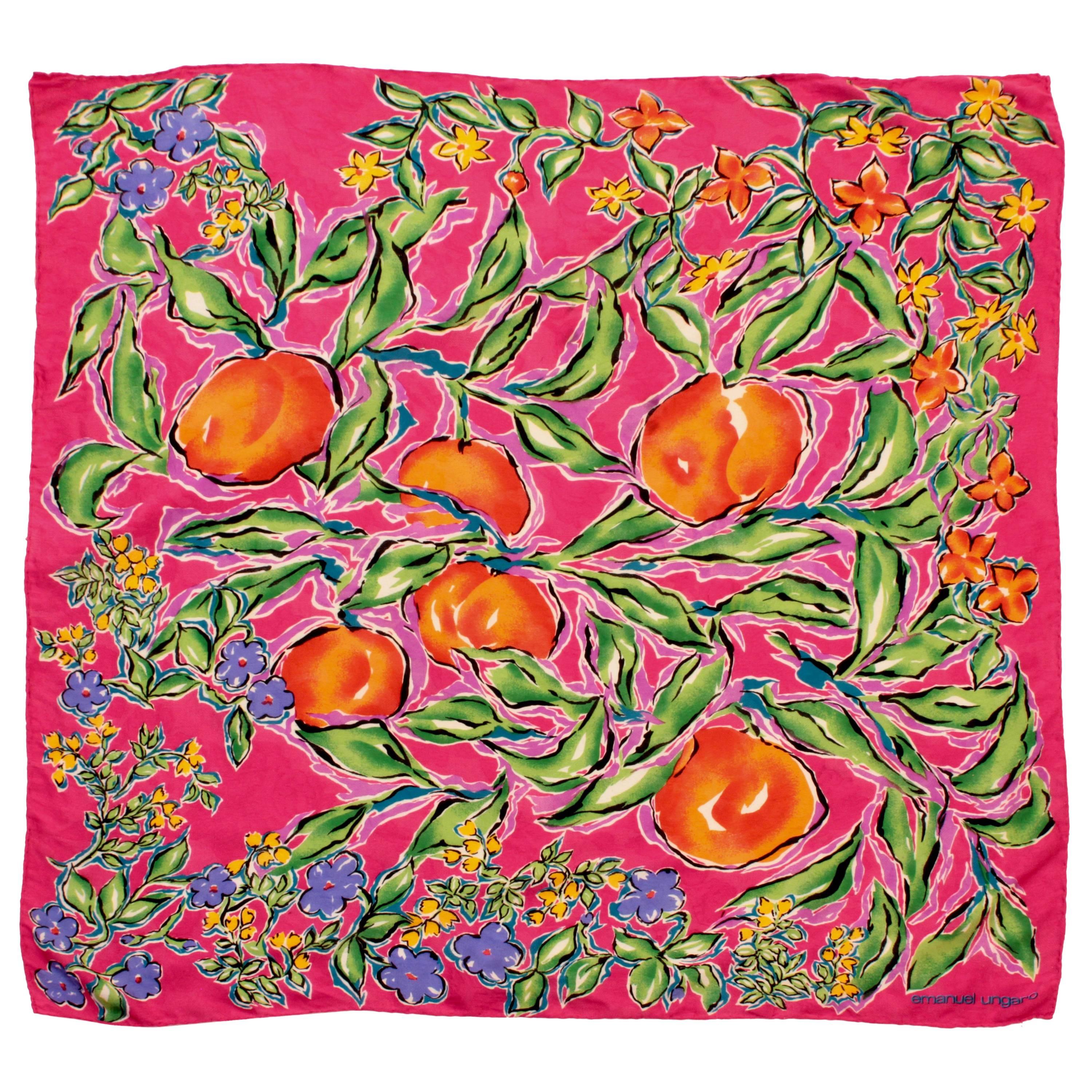 Ungaro Bold Floral Scarf Shawl Large 33in Silk Cashmere Blend Jacquard 80s 