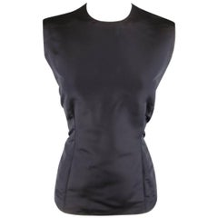 Vintage 1980s GIANNI VERSACE Size 6 Black Silk Tafeta Sleeveless Shell Blouse