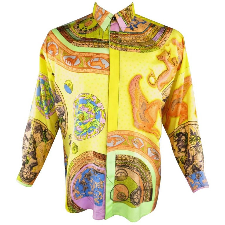Versace Jeans Couture 1990s Yellow Palm Tree Print Blouse Shirt at 1stdibs