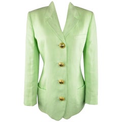 1990s GIANNI VERSACE Size 8 Mint Green Gold Statement Button Blazer Jacket