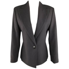 Vintage 1990s GIANNI VERSACE Couture Size 8 Black Pinstripe Peak Lapel Blazer