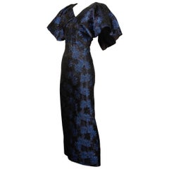 1960s Vintage Metallic Blue Brocade Avant Garde Cape Evening Gown or Dress
