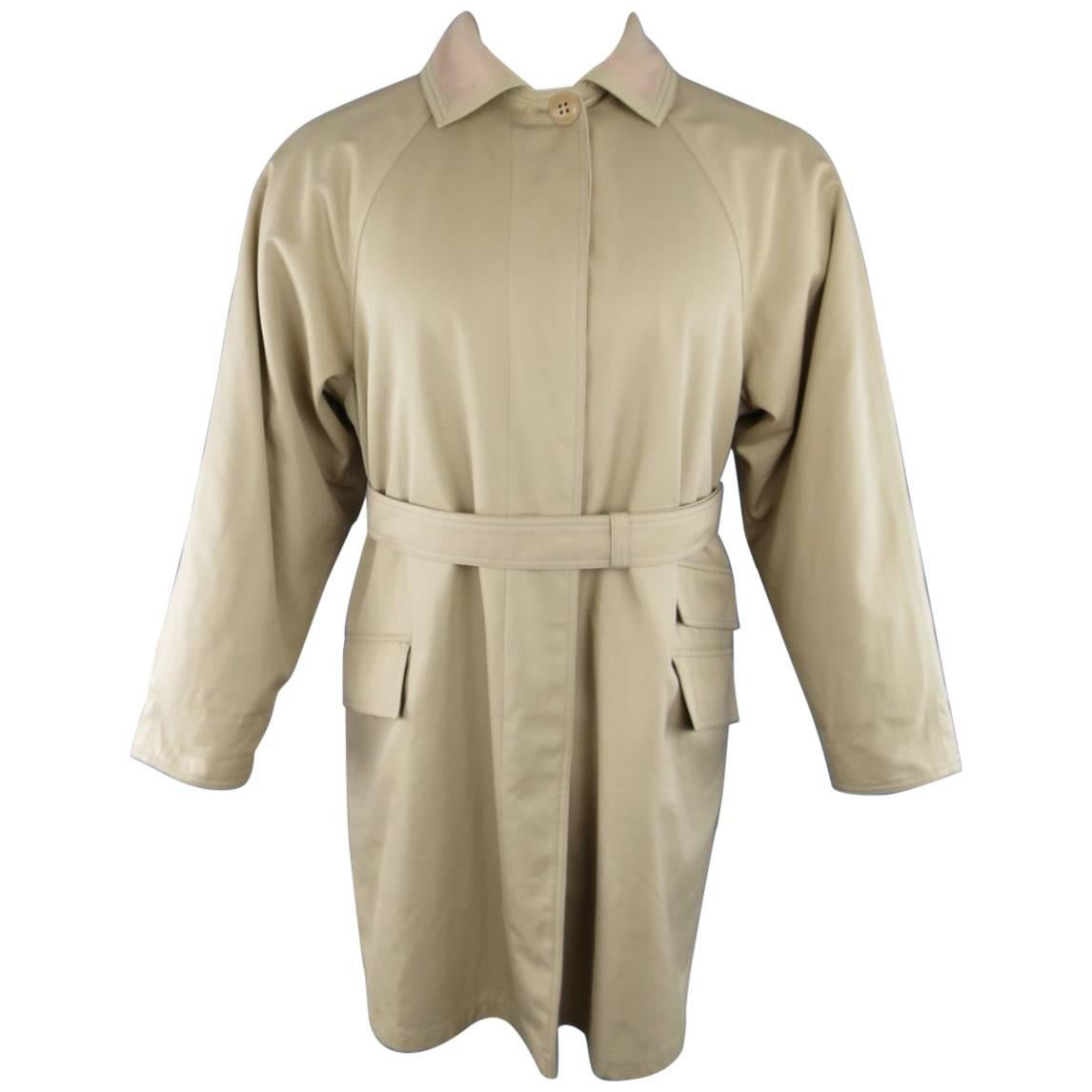 1990s GIANNI VERSACE Size L Khaki Twill Fleece Lining Belted Coat