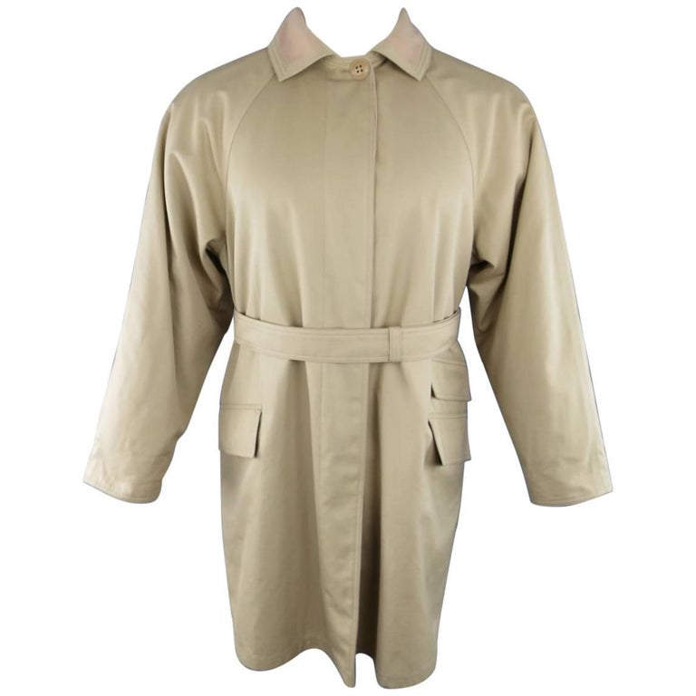 1990s GIANNI VERSACE Size L Khaki Twill Fleece Lining Belted Coat For ...