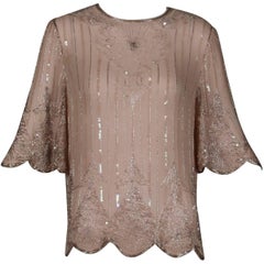 Vintage Pale Pink Silk Beaded + Sequin Flapper Dress Top or Shirt