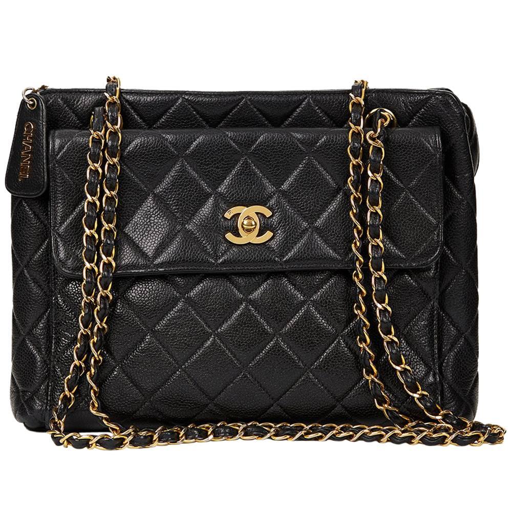 1990s Chanel Black Quilted Caviar Leather VIntage Timeless Shoulder Bag at  1stDibs