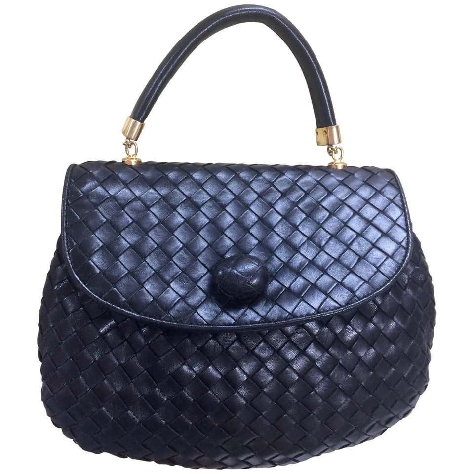 Vintage Bottega Veneta black intrecciato, woven lambskin handbag ...
