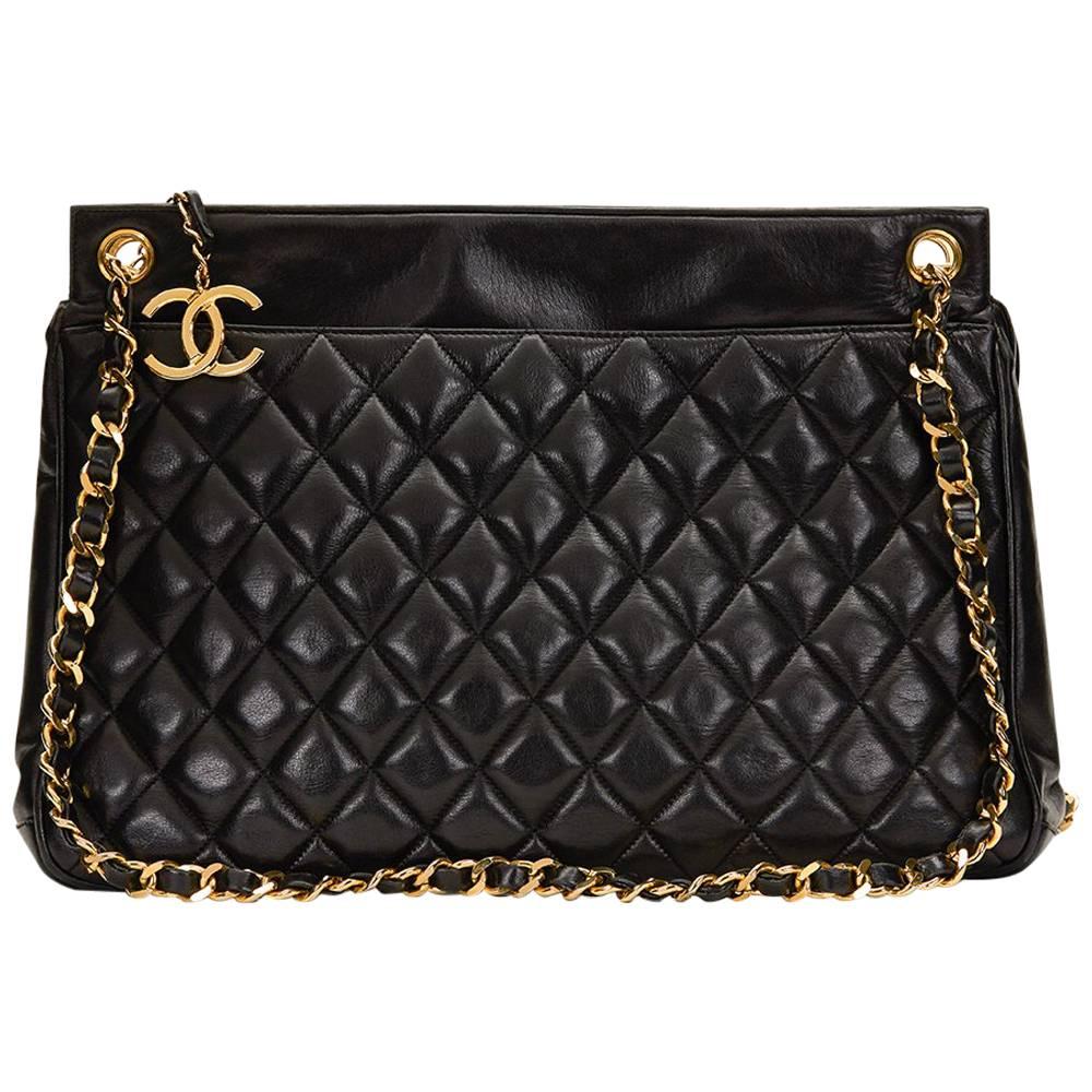 1990 Chanel Black Quilted Lambskin Vintage Timeless Shoulder Bag