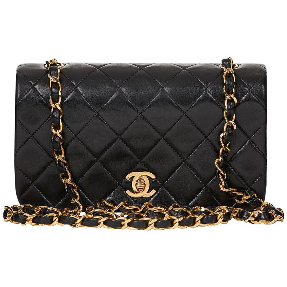 1990s Chanel Black Quilted Lambskin Vintage Mini Flap Bag