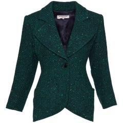 Yves Saint Laurent Rive Gauche Green Herringbone Tweed Suit Jacket, 1980s