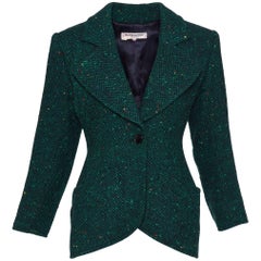 Yves Saint Laurent Rive Gauche Green Herringbone Tweed Suit Jacket, 1980s 