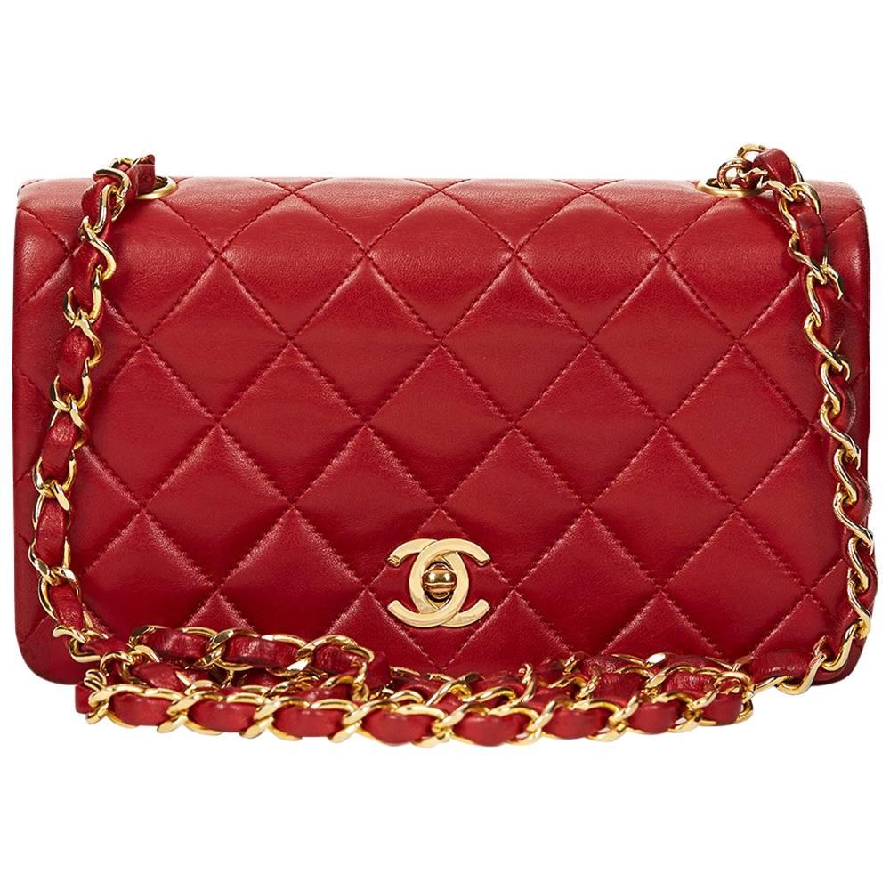 1990s Chanel Red Quilted Lambskin Vintage Mini Flap Bag