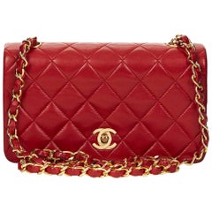1990s Chanel Red Quilted Lambskin Retro Mini Flap Bag