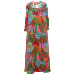 Retro Vibrant 1960's Don Luis de España Mod Tropical Maxi Dress With Overlay