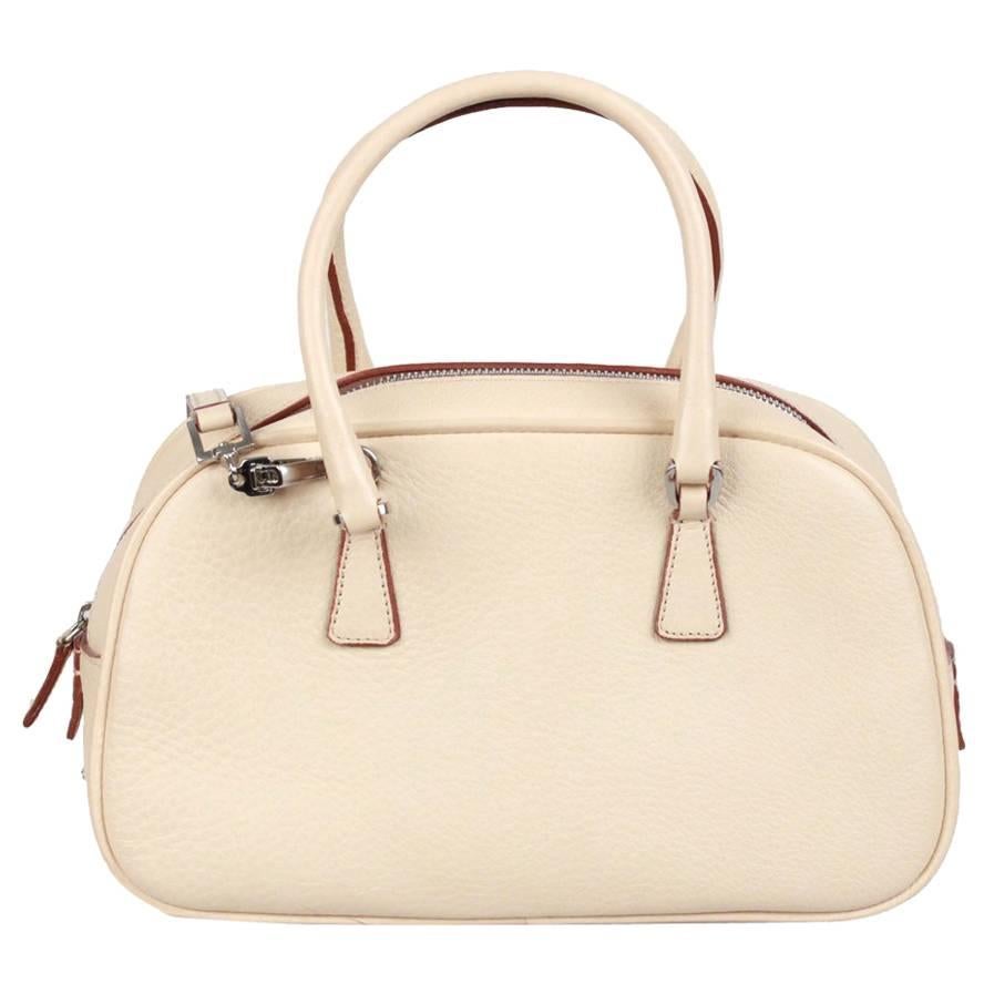 Prada Beige Leather Small Satchel with Shoulder Strap BL0063