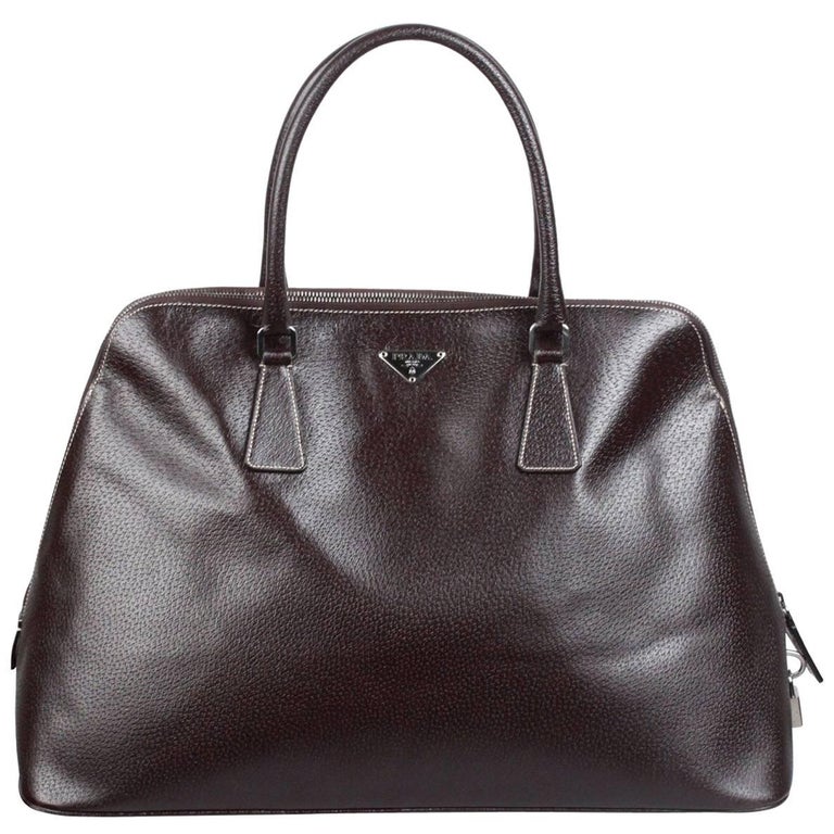 PRADA Brown Leather BOWLING BAG Satchel For Sale at 1stdibs