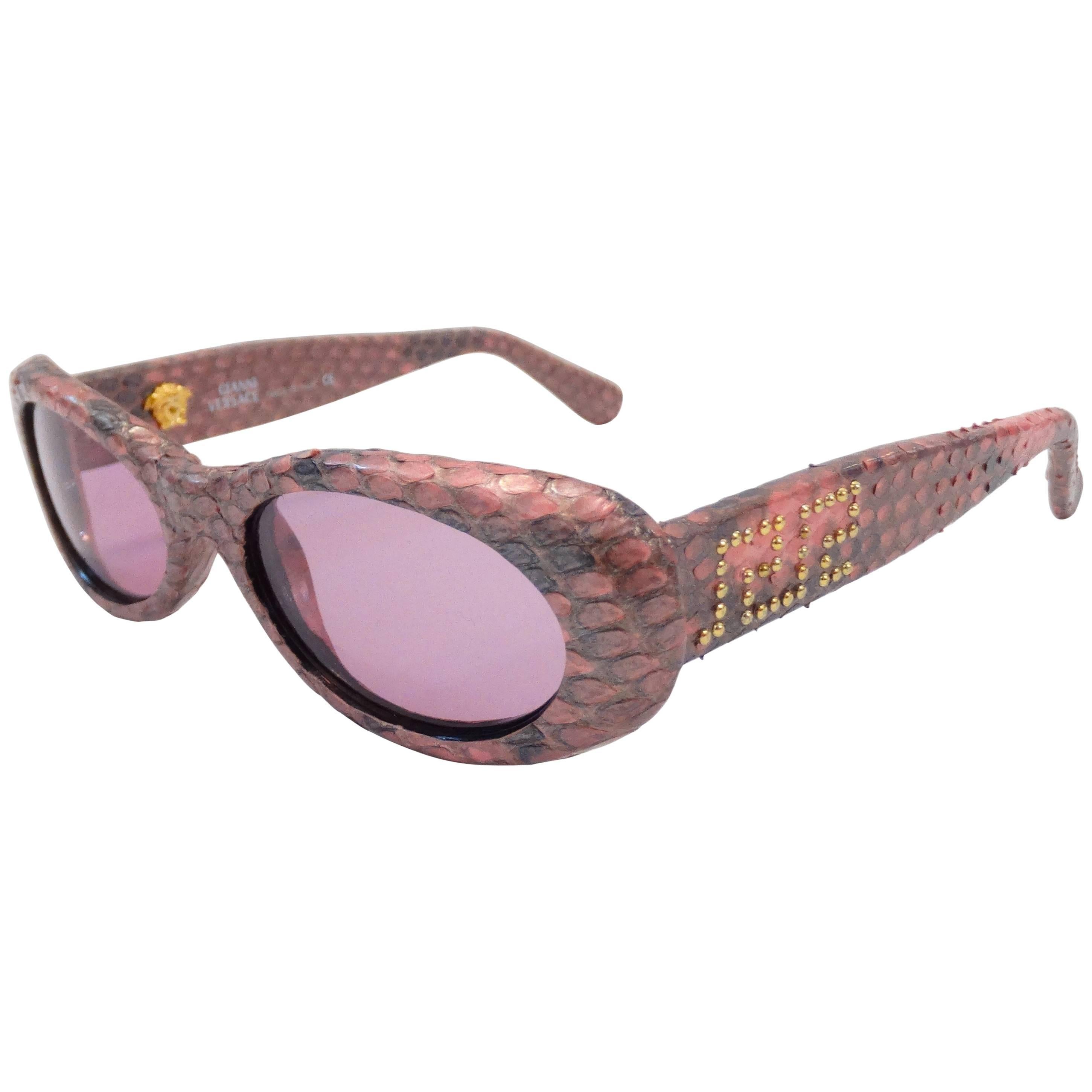 1990s Gianni Versace Pink Snakeskin Sunglasses