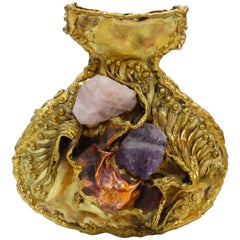 Rare 1970s Carvalhu's of Rio Metal Gemstone Vase