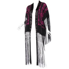 MORPHEW COLLECTION Schwarz & Rosa Hand bestickt Seide Klavier Schal Kimono mit F