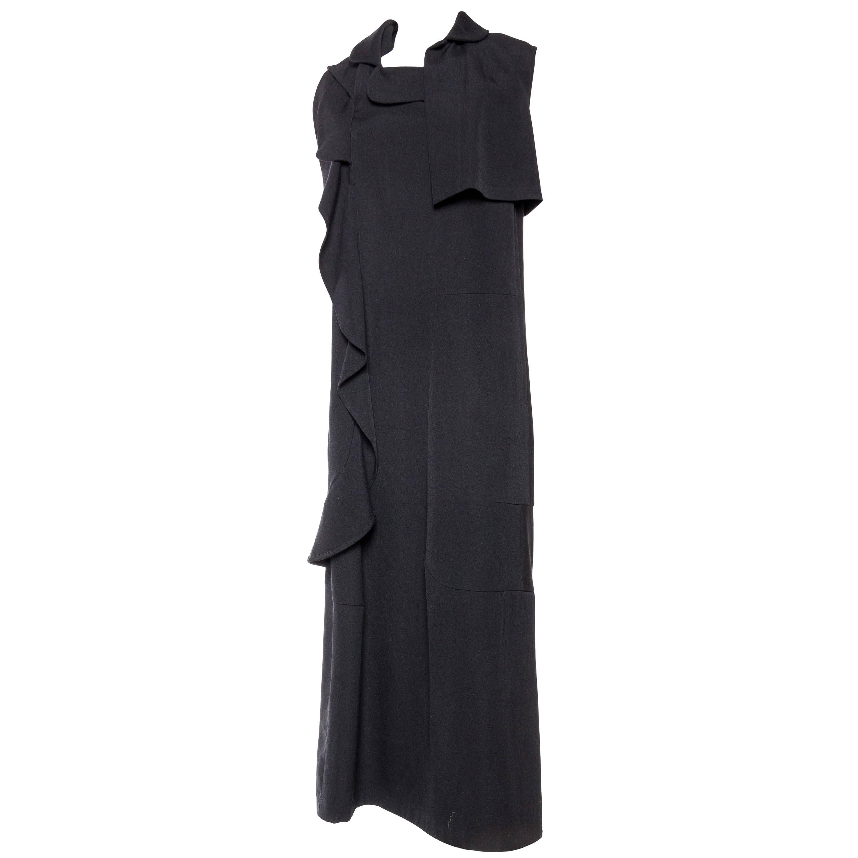 1990S COMME DES GARCONS Black Wool Deconstructed Ruffled Dress For Sale