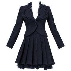 Chanel Cruise Navy Navy Wool Bouclé Tutu Skirt Suit, 2002